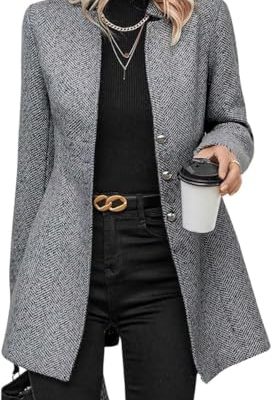 414w9Tfde7L.jpg Women's Stand Collar Single Breasted Pea Coat Casual Wool Blend Mid Long Trench Coat Winter Jackets