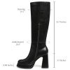 Knee High Boots Platform Leather Chunky Heel Fall Boot for Women 2025 Square Toe Side Zipper