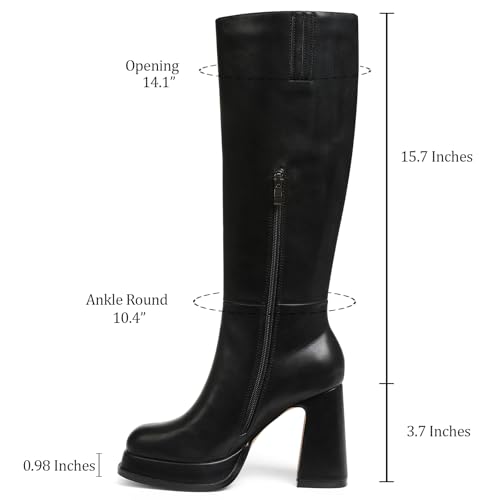 Knee High Boots Platform Leather Chunky Heel Fall Boot for Women 2025 Square Toe Side Zipper
