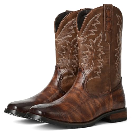 4160zVaiWjL.jpg Mens Brown Cowboy Western Working Round Toe Pull On Cowgirl Boots