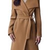 Women's Pea Trench Coat Lapel Collar Long Jacket Open Front Belted Overcoat with Pockets
