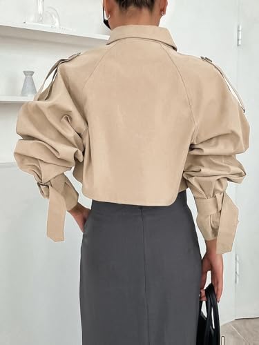 416Gfh6Q7L.jpg Women's Cropped Trench Coat Long Sleeve Casual Jacket Classic Double-Breasted Lapel Overcoat Fashion Outerwear