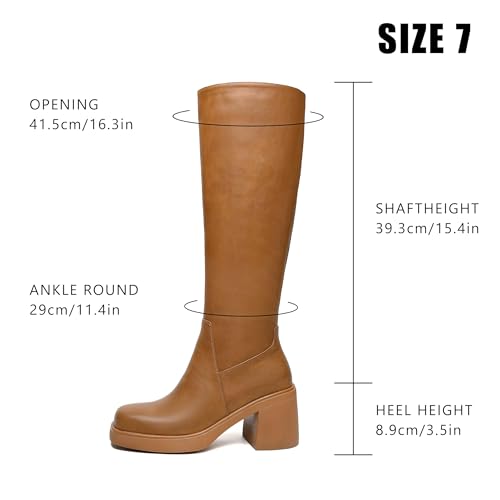 416Nj86dixL.jpg Knee High Boots for Women Square Toe Tall Boots Chunky Heeled Fashion High Boots with Side Zipper