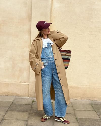 Womens Long Trench Coat Single Breasted Oversized Windproof Classic Lapel Fall Overcoat