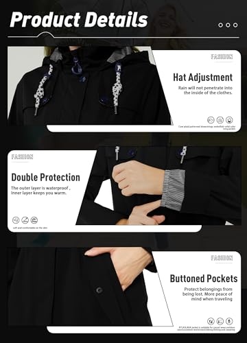 Rain Jacket Women Waterproof Long Lightweight Raincoat Hooded Windbreaker Outdoor Trench Coat