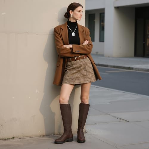 417-dI7hRvL.jpg Knee High Boots for Women Round Toe Women's Fashion Tall Riding Boots Chunky Platform Long Flat Boot with Side Zipper Low Heel