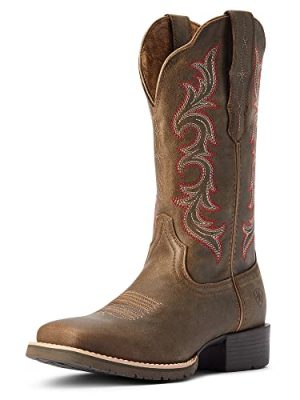 Womens Hybrid Rancher Stretchfit Embroidered Square Toe Casual Boots Mid Calf Low Heel 1-2" - Brown
