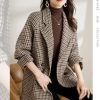 417pchdztFL.jpg Womens Notched Lapel Pea Coat Double Breasted Blazer Jackets Houndstooth Woolen Blend Overcoat with Pockets
