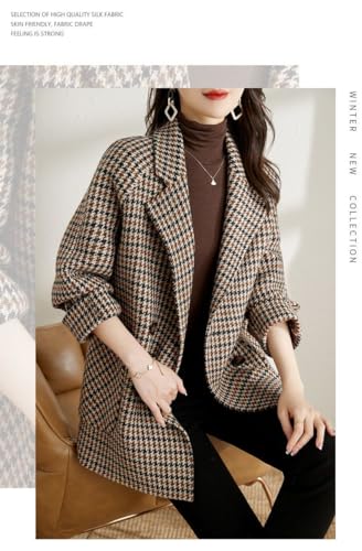 417pchdztFL.jpg Womens Notched Lapel Pea Coat Double Breasted Blazer Jackets Houndstooth Woolen Blend Overcoat with Pockets