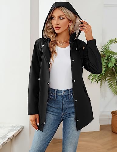 Women Waterproof Outdoor Hiking Raincoat Women Lined Rain Jacket Lightweight Hooded Jackets Trench Coats
