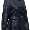 Ladies Leather Trench Coat Black Mid Length Coat Classic Jacket