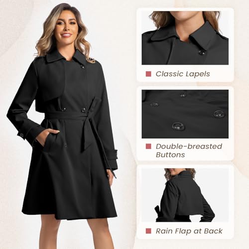 418PWigoA0L.jpg Women's Long Trench Coats Classic Double Breasted Jackets Water Resistant Turn Down Collar Belted Jacket