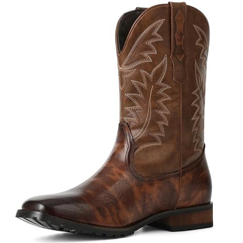 418XNAb0OPL.jpg Mens Brown Cowboy Western Working Round Toe Pull On Cowgirl Boots