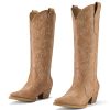 418a5p-Z5QL.jpg Cowboy Boots for Women Cowgirl Boots Embroidered Knee-High Western Boots Pointy Toe with Chunky Heel