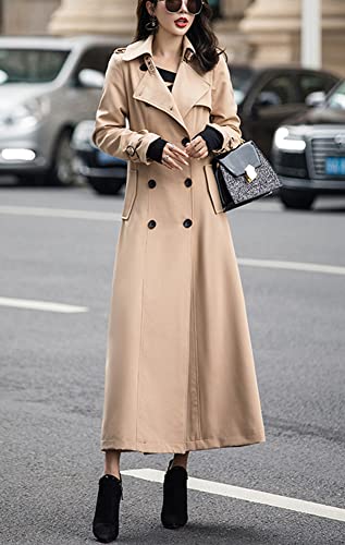 Women's Fall Dressy Office Double Breasted Maxi Long Trench Coat Overcoat