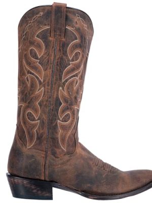 Mens Renegade Embroidered Round Toe Casual Boots Mid Calf - Brown