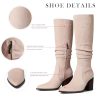 418oFRXR5WL.jpg Knee High Boots Women Suede Boots Pointy Toe Chunky Block Heels Side Zipper Wide Calf Boots Fashion Dress Tall Boots Fall Winter