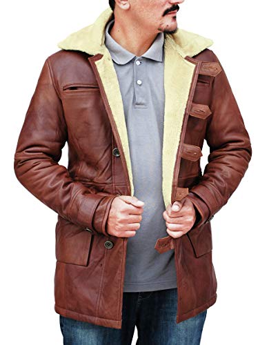 Mens Faux Shearling Brown Leather Trench Coat - Militry Faux Leather Tactical Vest Coat Jacket Cosplay Costume
