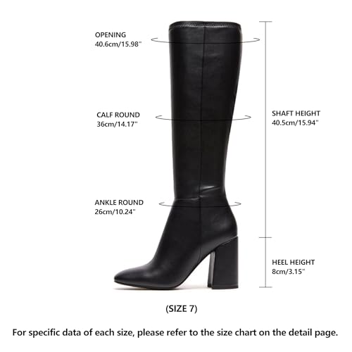 41A3zk7meCL.jpg Women's Faux Leather Tall Boots Fashion Square Toe Chunky Heel Knee High Boots with Side Zip