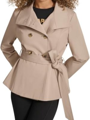 Paris Women's Short Peplum Trench Coat, Khaki