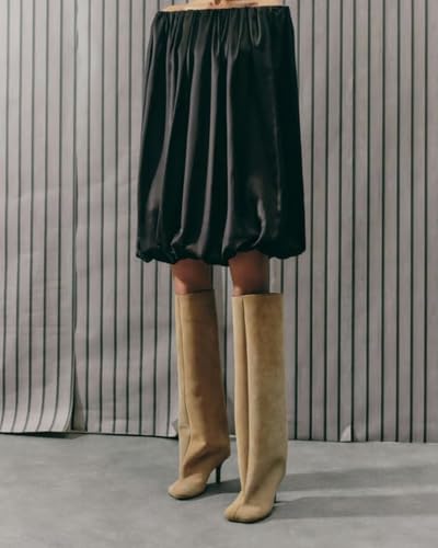 41B6yjQWfL.jpg Women's Knee High Boots Nude Suede Wide Calf Stiletto Long Boots Pull On High Heel Riding Boots Fahion Dress Fall Tall Boots