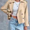 41Braqdp4fL.jpg Women Crop Double Breasted Trench Coat Raglan Sleeve Work Office Cropped Jacket With Pockets