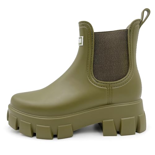 Unisex Ankle Chelsea Rain Platform Rubber Waterproof Boots 917