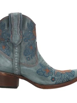 Womens Ld Floral Embroidered Snip Toe Zippered Casual Boots Ankle Mid Heel 2-3" - Blue