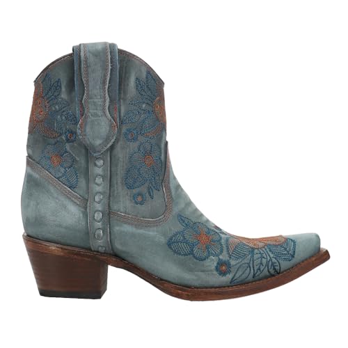 Womens Ld Floral Embroidered Snip Toe Zippered Casual Boots Ankle Mid Heel 2-3" - Blue