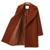 Women's Wool Blend Double Breasted Pea Coat Notched Lapel Mid Long Trench Overcoat with Pockets