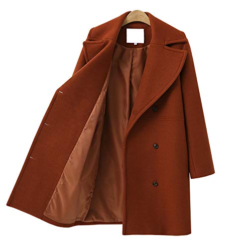 Women's Wool Blend Double Breasted Pea Coat Notched Lapel Mid Long Trench Overcoat with Pockets