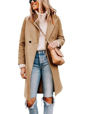 Women's Notch Lapel Double Breasted Wool Blend Mid Long Pea Trench Coat