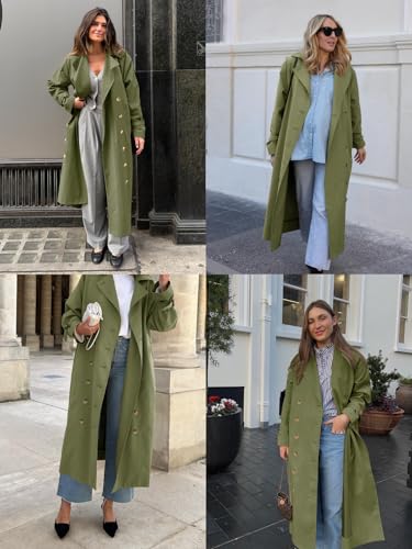 41DmMRRJcL.jpg Womens Long Trench Coat Oversized Double Breasted Windproof Classic Lapel Casual Fall Overcoat