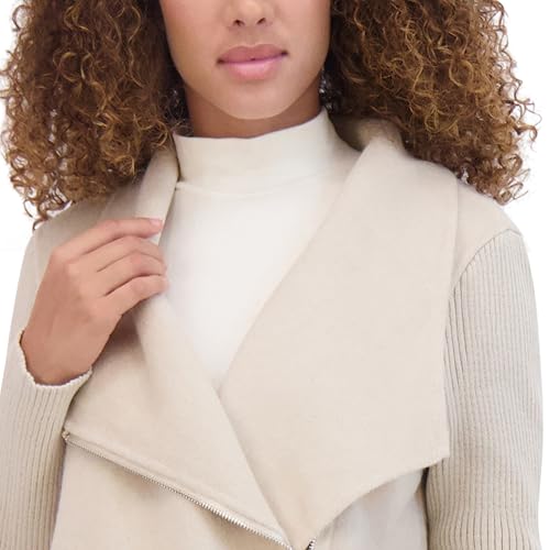 41F8WFqcExL.jpg Women's Asymmetrical Zip Front Double Face Wool with Rib Knit Sleeve Coat