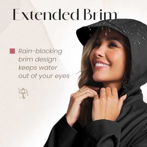 41FJZ2jsrJL.jpg Womens Trench Coat Waterproof Rain Jacket Rain-blocking Brim Detachable Hood Raincoat with Belt Outdoor Travel