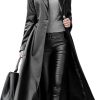 41FPn47h6IL.jpg Women's Trench Coat Leather Lambskin Long Overcoat Jacket Real Genuine Black-Red For Women