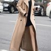 Women's Fall Dressy Office Double Breasted Maxi Long Trench Coat Overcoat