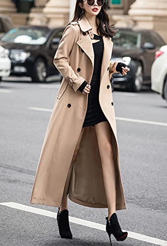 Women's Fall Dressy Office Double Breasted Maxi Long Trench Coat Overcoat