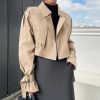 41HKd8Hyx7L.jpg Women's Cropped Trench Coat Long Sleeve Casual Jacket Classic Double-Breasted Lapel Overcoat Fashion Outerwear