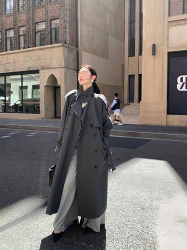 Womens 2025 Fashion Double Breasted Long Trench Coat Windproof Classic Lapel Overcoat with Belt