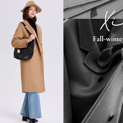 Women's Double Sided Blended Long Wool Pea Coat,Notch Lapel Overcoat Wool Jacket Long Trench Wool Dress Coat,Brown