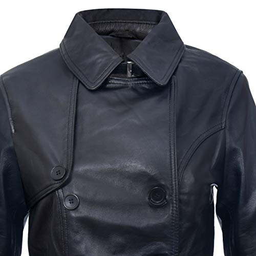 Ladies Leather Trench Coat Black Mid Length Coat Classic Jacket