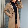 Women's Notch Lapel Double Breasted Wool Blend Mid Long Pea Trench Coat