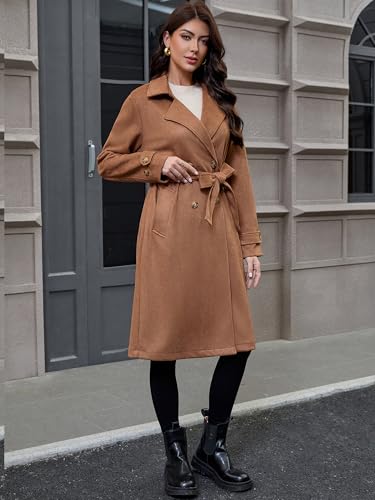 41M86FnWwYL.jpg Women's Winter Faux Suede Long Trench Coat Casual Double-Breasted Notch Lapel Overcoat Outerwear