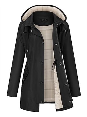 Women Waterproof Outdoor Hiking Raincoat Women Lined Rain Jacket Lightweight Hooded Jackets Trench Coats