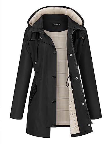 Women Waterproof Outdoor Hiking Raincoat Women Lined Rain Jacket Lightweight Hooded Jackets Trench Coats