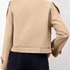 Womens Lapel Trench Coat Double Breasted Cropped Jacket Casual Outwear with Belt