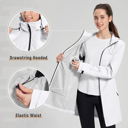 Women's Long Rain Coat Packable Waterproof Windbreaker Lightweight Cycling Jacket with Hood