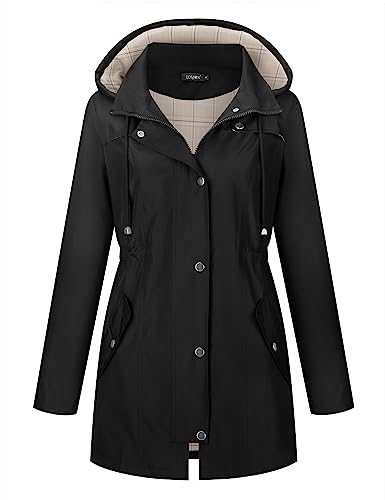 Women Waterproof Outdoor Hiking Raincoat Women Lined Rain Jacket Lightweight Hooded Jackets Trench Coats