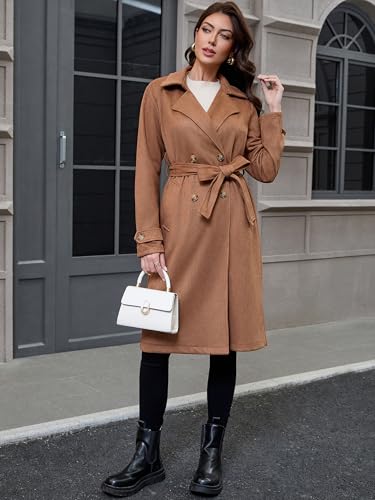 41Nr2UM77rL.jpg Women's Winter Faux Suede Long Trench Coat Casual Double-Breasted Notch Lapel Overcoat Outerwear